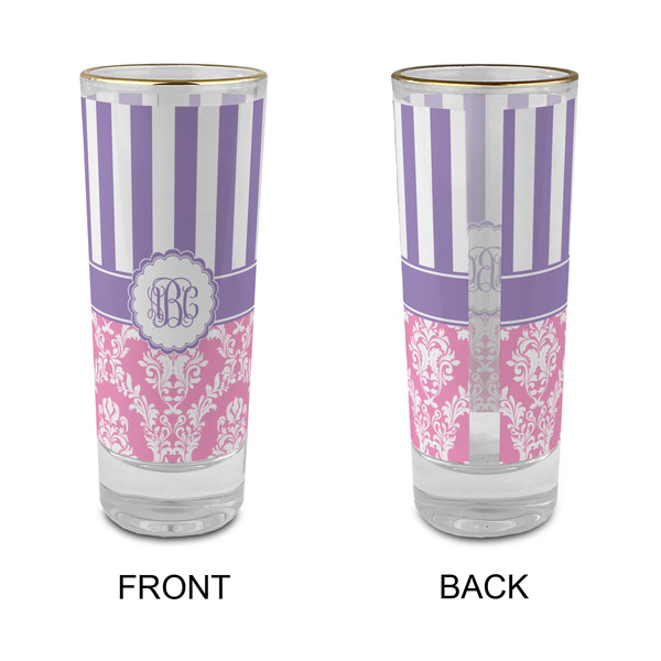 Pink & Purple Damask Glass Shot Glass - 2 oz - Single - APPROVAL