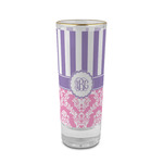 Pink & Purple Damask 2 oz Shot Glass -  Glass with Gold Rim - Set of 4 (Personalized)