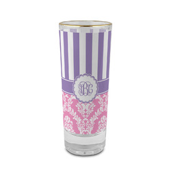 Pink & Purple Damask 2 oz Shot Glass -  Glass with Gold Rim - Single (Personalized)