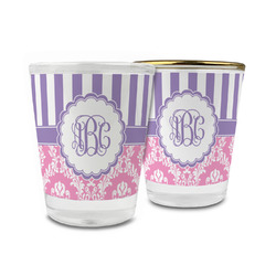 Pink & Purple Damask Glass Shot Glass - 1.5 oz (Personalized)