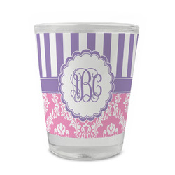 Pink & Purple Damask Glass Shot Glass - 1.5 oz - Single (Personalized)