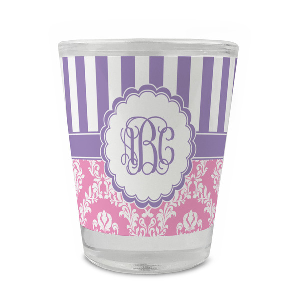 Pink & Purple Damask Glass Shot Glass - Standard - FRONT