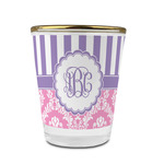 Pink & Purple Damask Glass Shot Glass - 1.5 oz - with Gold Rim - Single (Personalized)