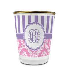 Pink & Purple Damask Glass Shot Glass - 1.5 oz - with Gold Rim - Set of 4 (Personalized)