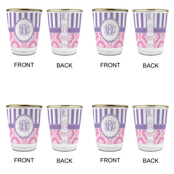 Pink & Purple Damask Glass Shot Glass - with gold rim - Set of 4 - APPROVAL