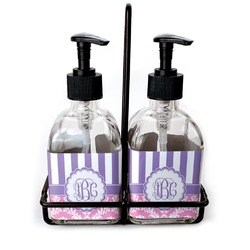 Pink & Purple Damask Glass Soap & Lotion Bottle Set (Personalized)