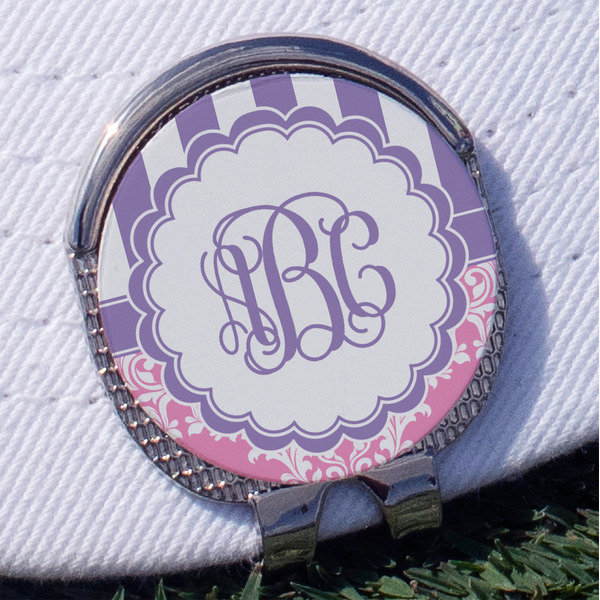Custom Pink & Purple Damask Golf Ball Marker - Hat Clip
