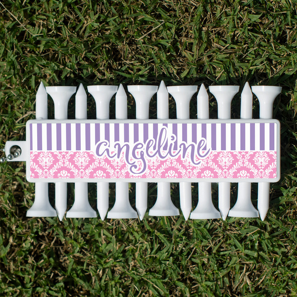 Custom Pink & Purple Damask Golf Tees & Ball Markers Set (Personalized)