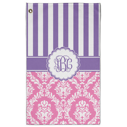 Pink & Purple Damask Golf Towel - Poly-Cotton Blend w/ Monograms