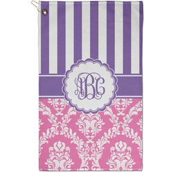 Pink & Purple Damask Golf Towel - Poly-Cotton Blend - Small w/ Monograms