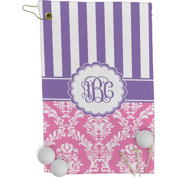 Pink & Purple Damask Golf Towel (Personalized)
