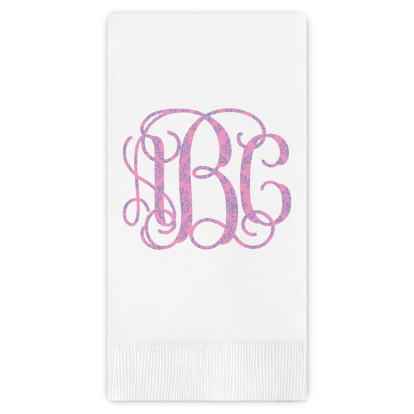 Custom Pink & Purple Damask Guest Napkins - Full Color - Embossed Edge (Personalized)
