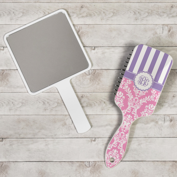 Pink & Purple Damask Hair Brush - In Context