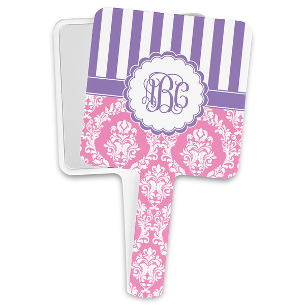 Custom Pink & Purple Damask Hand Mirror (Personalized)