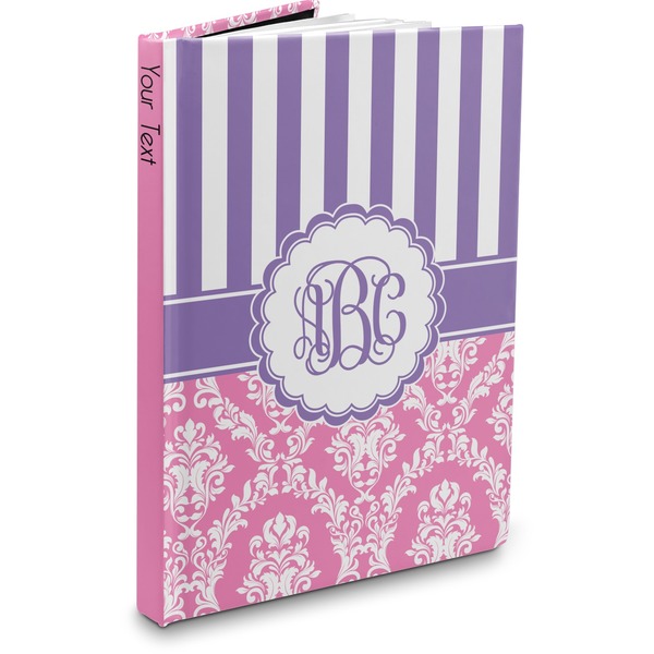 Custom Pink & Purple Damask Hardbound Journal (Personalized)