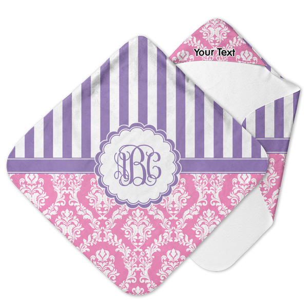 Custom Pink & Purple Damask Hooded Baby Towel (Personalized)