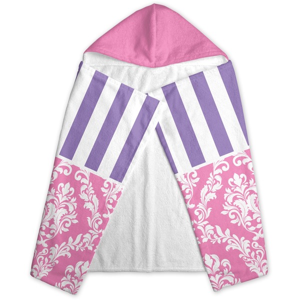 Pink & Purple Damask Hooded Towel - Folded