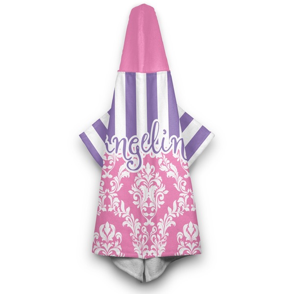 Pink & Purple Damask Hooded Towel - Hanging