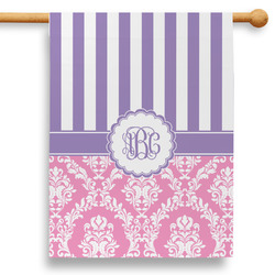 Pink & Purple Damask 28" House Flag - Double Sided (Personalized)
