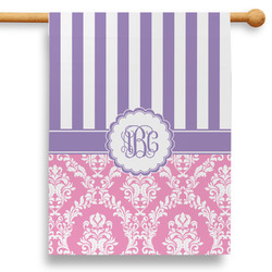 Pink & Purple Damask 28" House Flag - Single Sided (Personalized)