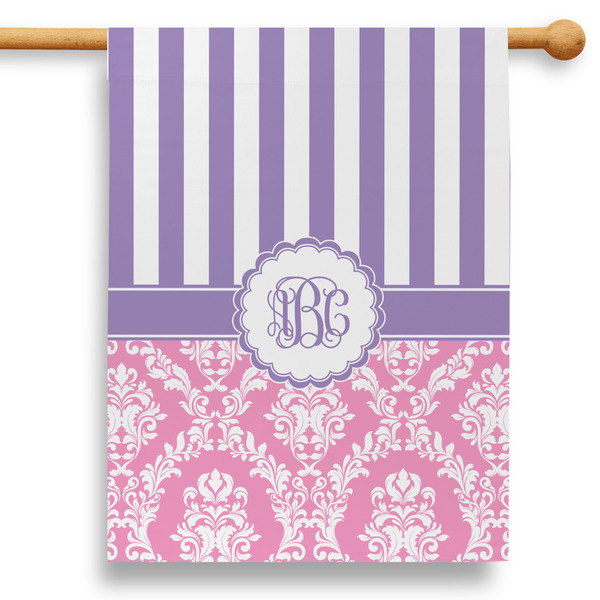 Custom Pink & Purple Damask 28" House Flag - Single Sided (Personalized)