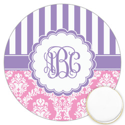 Pink & Purple Damask Printed Cookie Topper - 3.25" (Personalized)