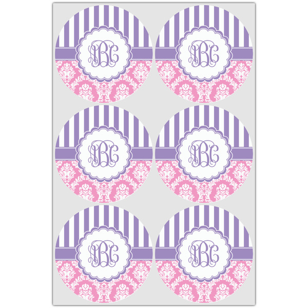 Pink & Purple Damask Icing Circle - Large - Set of 6