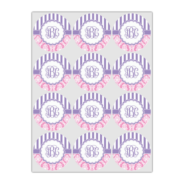 Pink & Purple Damask Icing Circle - Small - Set of 12