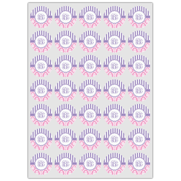 Pink & Purple Damask Icing Circle - XSmall - Set of 35