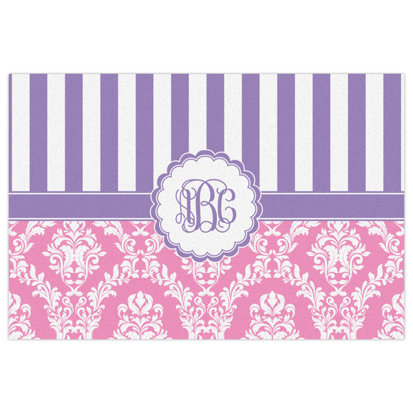 Pink & Purple Damask Indoor / Outdoor Rug - 2'x3' - Front Flat