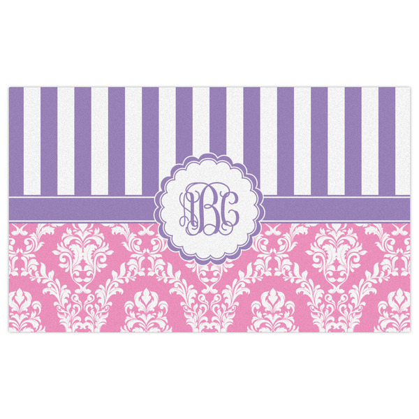 Pink & Purple Damask Indoor / Outdoor Rug - 3'x5' - Front Flat