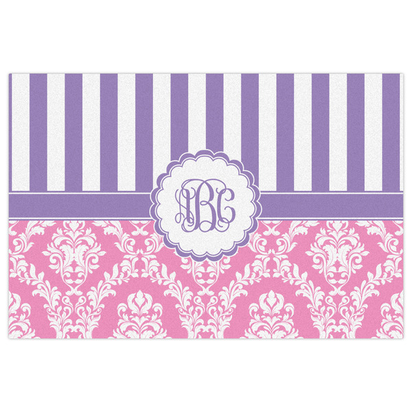 Pink & Purple Damask Indoor / Outdoor Rug - 4'x6' - Front Flat