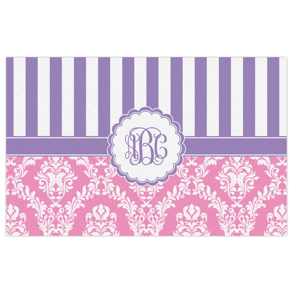 Pink & Purple Damask Indoor / Outdoor Rug - 5'x8' - Front Flat