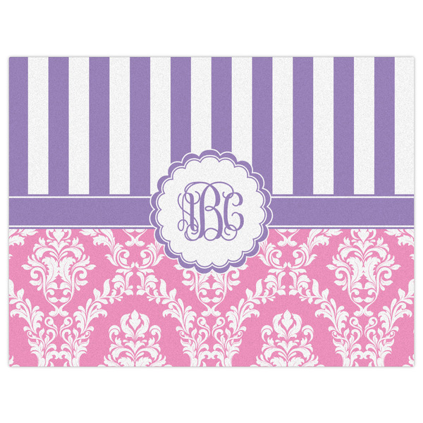 Pink & Purple Damask Indoor / Outdoor Rug - 6'x8' - Front Flat