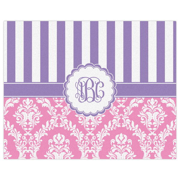 Pink & Purple Damask Indoor / Outdoor Rug - 8'x10' - Front Flat