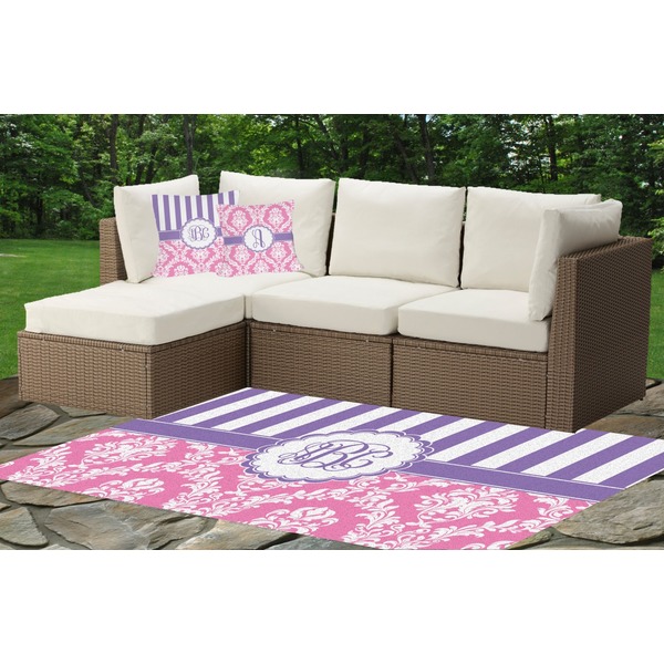 Pink & Purple Damask Outdoor Mat & Cushions