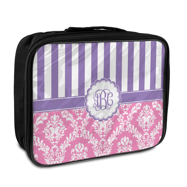 Custom Pink & Purple Damask Insulated Lunch Bag (Personalized)