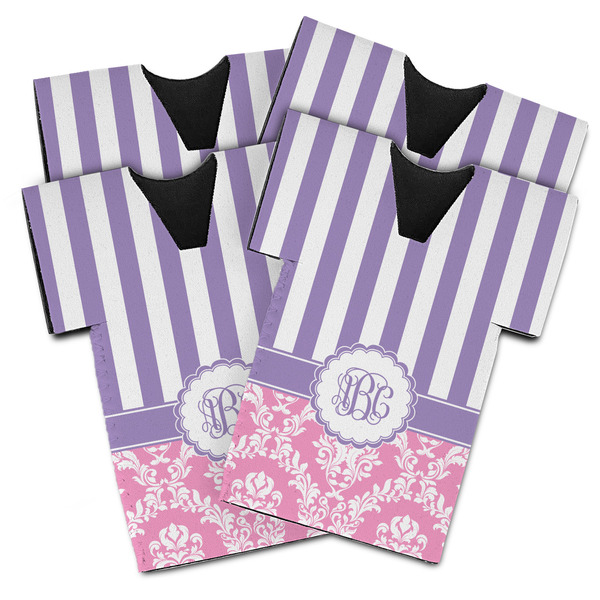 Pink & Purple Damask Jersey Bottle Cooler - Set of 4 - MAIN (flat)