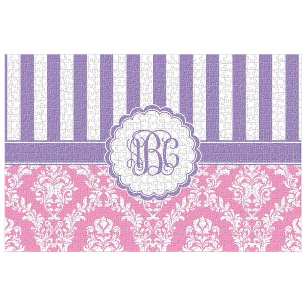 Custom Pink & Purple Damask Jigsaw Puzzle - 1000-piece (Personalized)