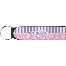 Pink & Purple Damask Neoprene Keychain Fob (Personalized)