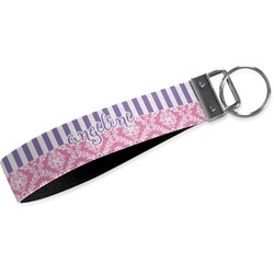 Pink & Purple Damask Webbing Keychain Fob - Large (Personalized)