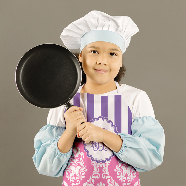 Pink & Purple Damask Kid's Aprons - Medium - Lifestyle