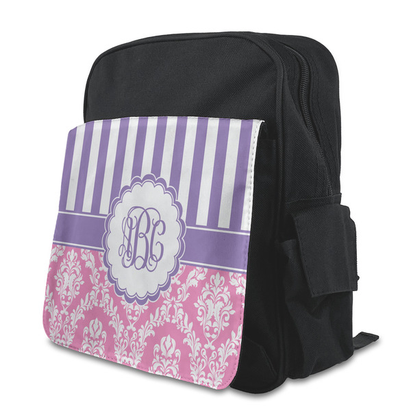 Custom Pink & Purple Damask Preschool Backpack (Personalized)