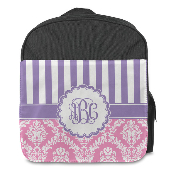 Pink & Purple Damask Kids Backpack - Front
