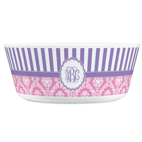 Pink & Purple Damask Kids Bowls - FRONT