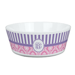 Pink & Purple Damask Kid's Bowl (Personalized)