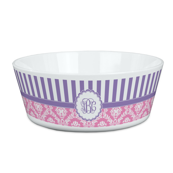 Custom Pink & Purple Damask Kid's Bowl (Personalized)