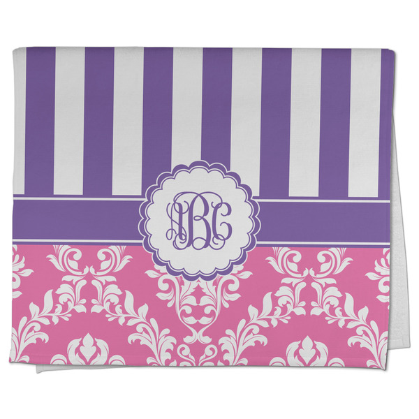 Custom Pink & Purple Damask Kitchen Towel - Poly Cotton w/ Monograms