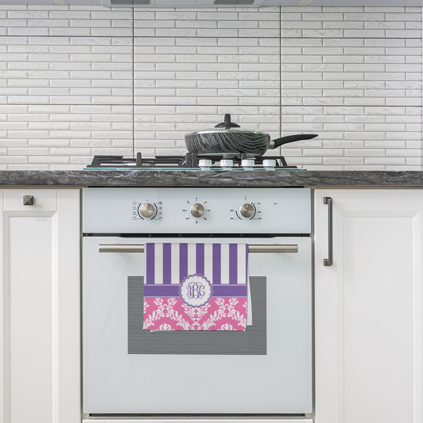 Pink & Purple Damask Kitchen Towel - Poly Cotton - Lifestyle