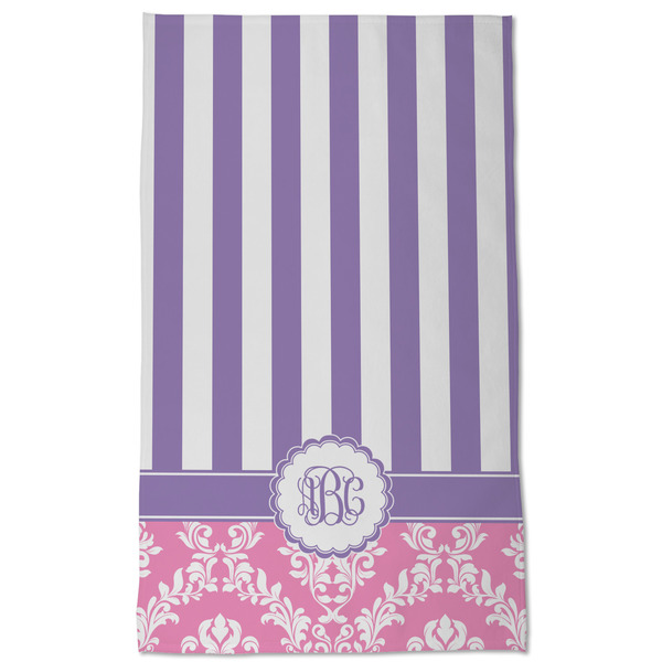 Pink & Purple Damask Kitchen Towel - Poly Cotton - Full Front
